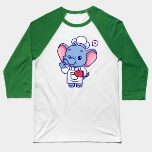 Cute Chef Elephant Cartoon Baseball T-Shirt